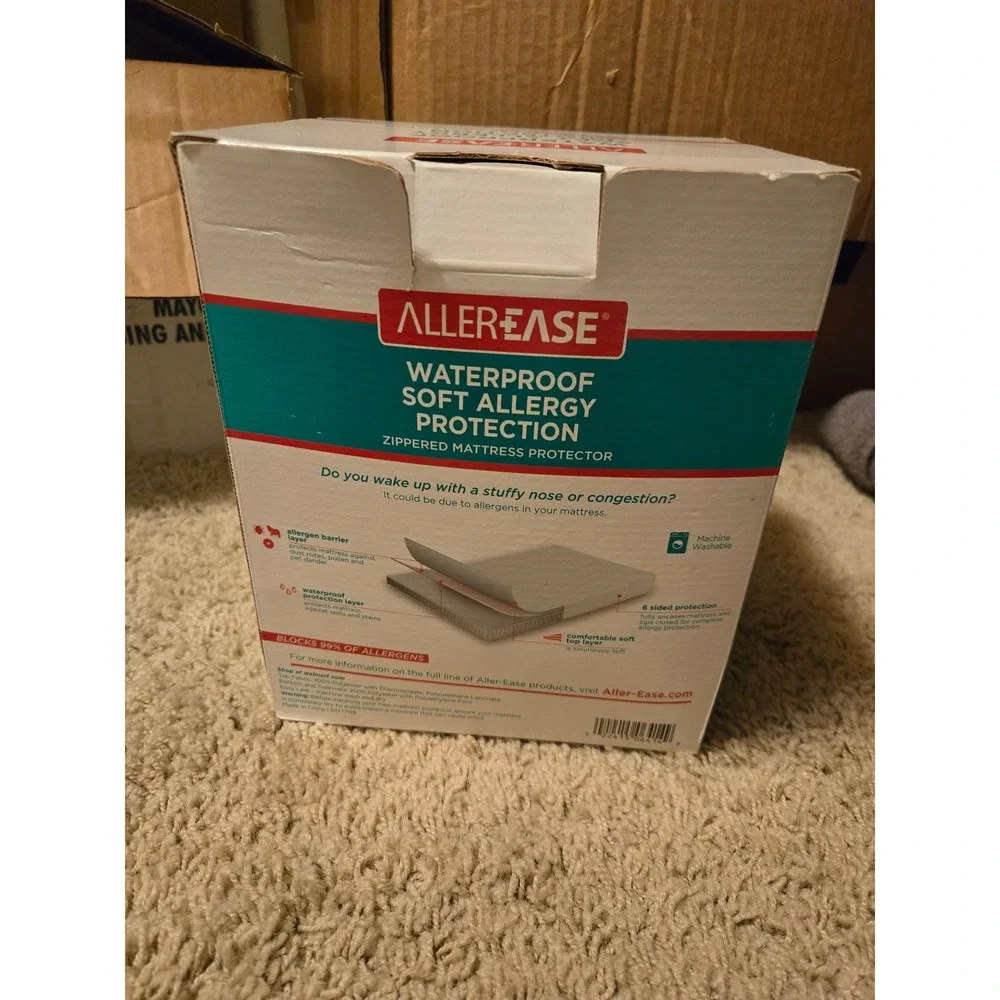 Allerease Queen Waterproof Zippered Mattress Protector Allergy Protection White - Picture 3 of 4